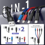 Travel 4 in 2 Charging Cable with Dual Type-C Port, USBA/C Multi Charging Cable Cords for Multiple Devices, Multiple Phone Charger Cord for iPhone17-8, Android, iPad, Car Accessories (3Packs 5FT)