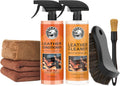 Car Leather Cleaner and Conditioner Kit, Leather Care Cleaning Kit with Horse Hair Cleaning Brush - Safe for Car Interiors, Furniture, Boots, Bags & Apparel - Deep Cleaning, Non-Greasy Restorer
