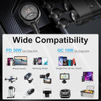 Qidoe Cigarette Lighter Splitter,300W 4-Socket Car Charger Adapter with Dual PD30W Type C & QC18W USB，12V/24V Car Splitter Adapter with Independent Switches & LED Voltage Display for All Car Devices