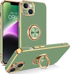VENINGO Compatible with iPhone 14 Case, Slim Fit Soft 360° Ring Holder Kickstand Magnetic Car Mount Supported Easy Clean Shockproof Protective Cover for iPhone 14 6.1" 2022,Matcha Green