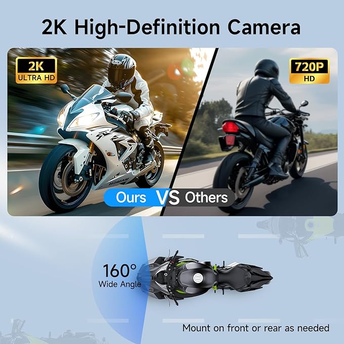 Motorcycle Dash Cam, 2K Ultra HD Front Dash Camera for Motorcycle, IP67 Waterproof, Loop Recording 24H Parking Monitor Wide Angle Night Vision with App Control, Max Support 128 GB