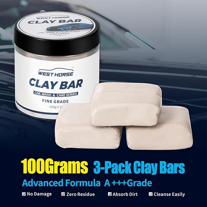 Light Clay Bars Auto Detailing, Clay Bar for Cars Paint Protective Film, Paint Surface, Plastic and Metal Detailing(3x100g,White,Light)
