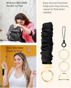 WEESMILE Keychain Wristlet, Stretchy Key Chain for Car Keys with D ring, Cute Scrunchie Wrist Bracelet for Women Men