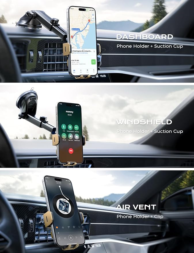 CHGeek Wireless Car Charger, 15W Fast Charging Auto Clamping Car Charger Phone Mount Phone Holder fit for iPhone 15 14 13 12 11 Pro Max Xs, Samsung Galaxy S24 Ultra S23 S22 S21, S20, S10+, Golden
