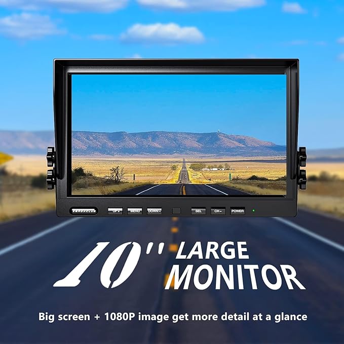 ZEROXCLUB 10'' 1080P Wireless Backup Camera System, 10 Inch DVR Quad Split Monitor Wireless Rear Side View Cameras, IP69 Waterproof Digital Signal Record System for RV/Truck/Trailer/Camper-BW104SL