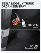 BASENOR New Version 2022-2024 Tesla Model Y Trunk Organizer Trunk Storage Bins with Carpeted Lid, Waterproof Rear Side Box Interior Accessories for Model Y 5-Seater