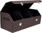 Trunk Organizer with Lid for Car Foldable Storage Box Heavy Duty PU Leather Cargo Organizer for SUV Sedan Waterproof (Brown, Large)