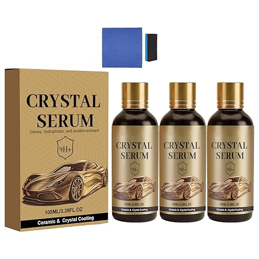 Crystal Serum Ceramic Coating Kit for Cars, 9H Graphene Nano Coating, High Gloss Shine & Hydrophobic Protection, Scratch-Resistant Paint Coating, Quick & Easy DIY Application (3set)