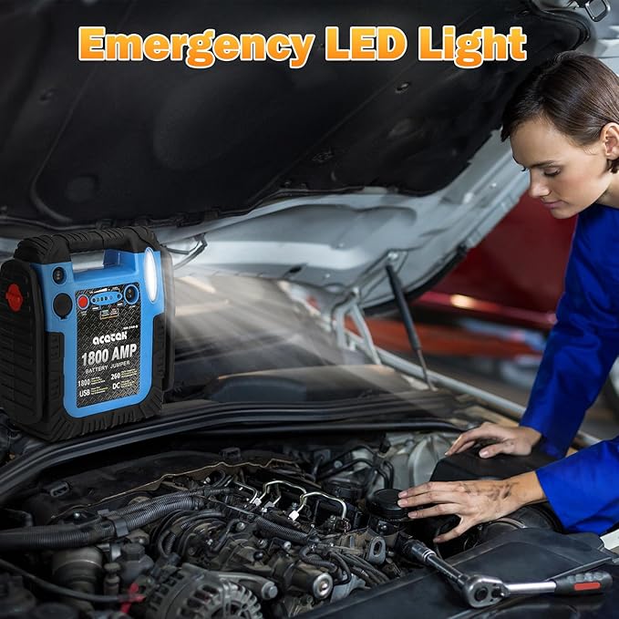 1800A Car Jump Starter with Air Compressor, 20000mAh 12V Battery Pack Booster (6.0L Gas/Diesel), 260 PSI Tire Pump, Multi-Function Jump Box with USB Charge & LED Flashlight