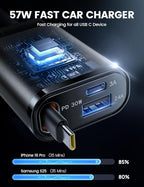 Lamicall Car Charger USB C Compatible with iPhone 17 16 15 Fast Charging [Ultra-Compact, 60% Less Space] 57w Type C Retractable Car Charger Fit Samsung Galaxy S25 S24 Ultra Pixel Android - Black