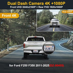 Fitcamx Front 4K+Rear 1080P Dash Cam Adapts for Ford F250 F350 XL XLT 2011-2025 (DZ-00455), Integrated OEM Look, 2 Way HD Video, WiFi & APP, Loop Recording, G-Sensor, Easy to Set, 128GB Card