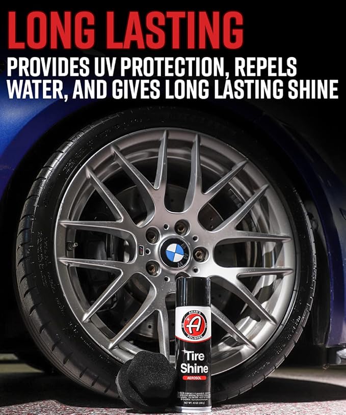 Adam's Polishes Aerosol Tire Shine 12oz - Fast, Easy, Effective Way to Add Gloss - No-Sling Use with or Without Tire Applicator