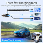110W Retractable Car Charger, 3‑Port Cigarette Lighter Adapter, 5.7 ft Retractable USB‑C Cable, Car Charger USB C Fast Charge for iPhone 17/16/15 Series, Galaxy S25/S24 and More