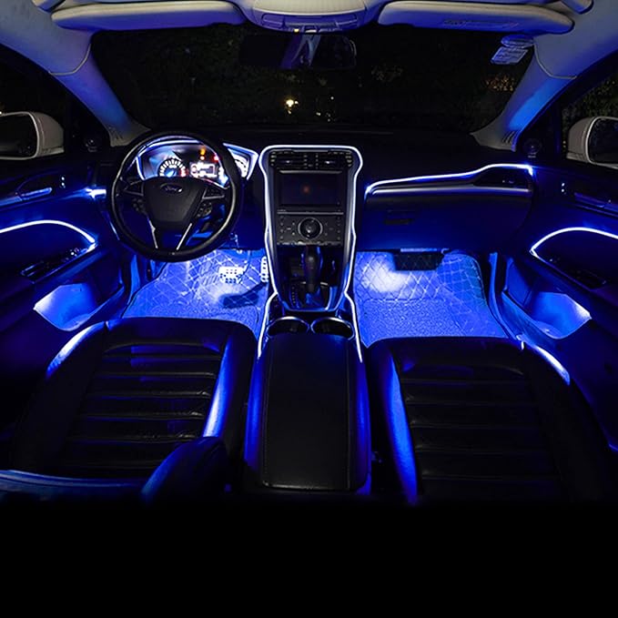 64 Colors Car Ambient Lighting Fiber Optic RF Remote + APP Control Multicoloured Music Car Atmosphere Decorative Lighting Kit 1W DC 12V-24V 6m