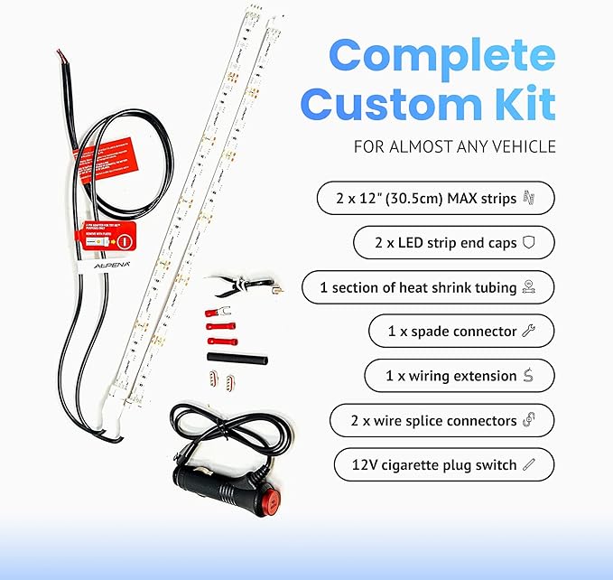 Alpena MAX LED Light Strip Starter Kit – EZ-Link Modular 12V Plug-and-Play Lighting for Cars & Trucks, Interior/Exterior Stick-On Light Bars, 2×12” Weatherproof Strips, Green