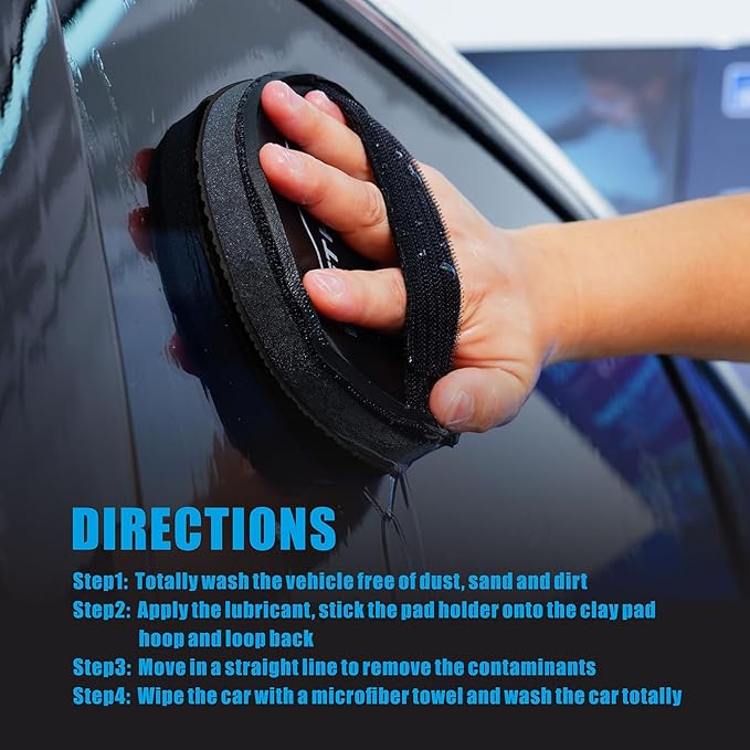 6" Car Detailing Clay Pad, Clay Bar Pad Disc for Auto Detailing, 1Pc Magic Clay Pad and 1Pc Hand Strap Applicator (6 Inch, Black)