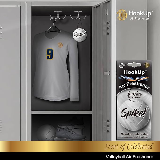 Volleyball Car Air Freshener by HookUp - 10 Pack - Black Gold Scent (Extra Strong) | Unique Volleyball Gift for Players, Coach, Fans | Hanging Car Accessory with Long Lasting Fresheners Smell
