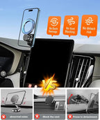 Magnetic Car Phone Mount for 2026 Volvo XC60 Plug-in Hybrid / 2025 2026 Volvo XC90 Hybrid, for MagSafe Strong Magnets Cell Phone Holder 11.2-Inch Screen Cradles, with Portable Phone Gripper