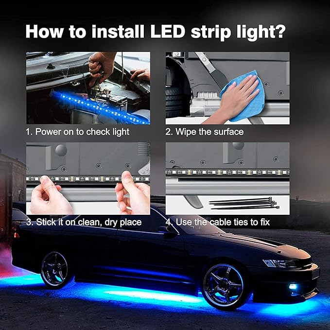 Car Underglow Lights, Yielinth Exterior LED Strip Lights with App and RF Remote Control,16 Million Colors Underglow Kit for Car