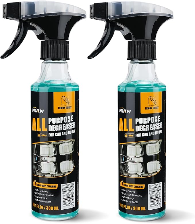 NUAN 2PCS All Purpose Degreaser for Car and House, Lemon Scent Mulit Heavy-Duty Cleaning Spray, Quick Stain Removal Foam Cleaner, 10.1 fl oz/300 ML