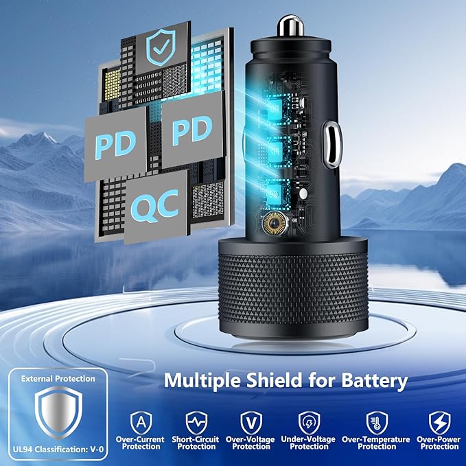 USB C Car Charger, Rombica 2Pack 3-Port 67W Dual PD USB-C&USB-A Car Power Cigarette Lighter USB Charger 3 in 1 PD/QC Type C Fast Car Charge for iPhone 17 17 Pro Max 16 15 14 13 12/Galaxy S26 S25/Pixel