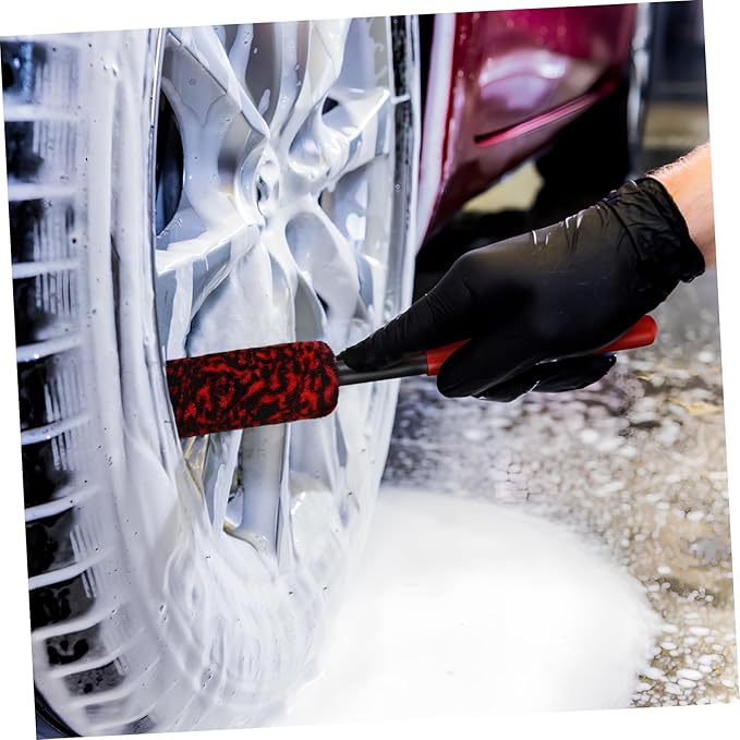 STOBAZA 9pcs Car Wheel Cleaning Brush Set Soft Tire Brushes for Effortless Detailing Flexible for Models for Brake Dirt Grime Removal Red Black Design