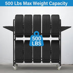 Tire Storage Rack 57" x 55.1" x 20" w/Anti-dust Cover, Adjustable Rolling Tire Rack for Garage Black w/4 Swivel Casters & 2 Storage Shelf for Garage Storage