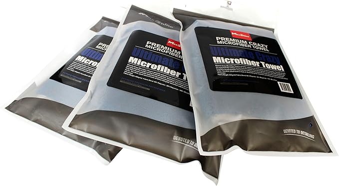 Maxshine 16”x24” Universal 3-Pack Dark Blue Microfiber Towel - 600GSM Ultimate Crazy with Silver Silk Border - Rinse-Free, Scratch-Free Drying Towels for Cars - Perfect for Car Detailing