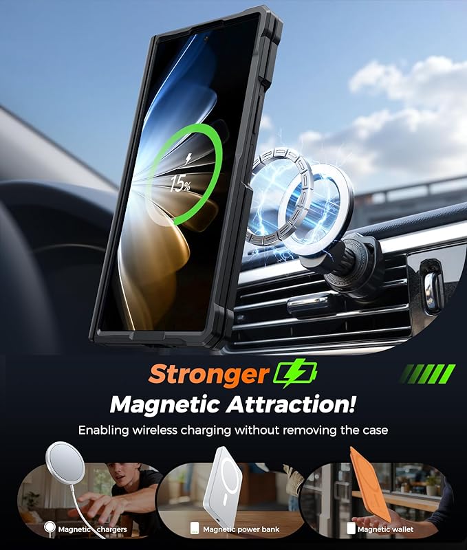 FNTCASE for Samsung Galaxy Z-Fold-7 Case: [360 Spin Magnetic Ring Kickstand] [Compatible for MagSafe] [Screen Protector] Heavy Duty Mil-Grade Protection Samsung Galaxy Z Fold7 Case with Stand Black
