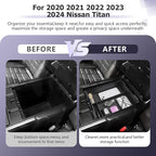 LUWU Titan 2025 Accessories Compatible with Nissan Titan 2020 2021 2022 2023 2024 2025 Center Console Organizer Armrest Console Storage Box Insert Tray ABS Material Black Coin Container Black
