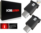 ICBEAMER Type C Adapters USB Ambient Light 2-Pack (Red) | Smart Interface, Miniature LED Night Lights for Car Interior, Trunk, Van, Pickup, Easy Plug-in, Ideal for Night Driving