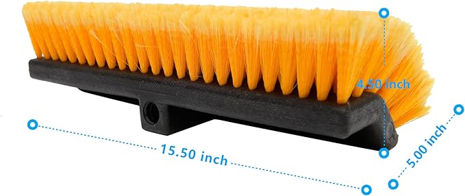 CARCAREZ 15" Flow-Thru Bi-Level Car Wash Brush Head Fits for RV Cleaning with Feather-Tip Bristles Orange