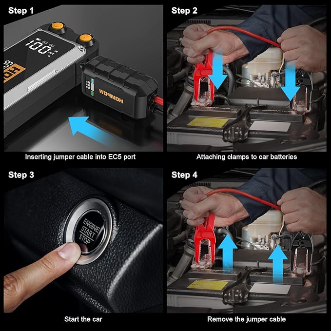 HOMPOW 6000A Car Jump Starter, Portable Car Jumper Starter Battery Pack for All Gas and Up to 12L Diesel Engine, 12V Jump Box with LCD Display, USB Ports and 3 Modes Flashlight