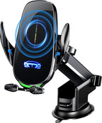Wireless Car Charger Mount, Fast Charging Auto Clamping 15W Intelligent Dual Control Induction Car Phone Holder Mount Wireless Charging Compatible with All iPhone Android Smartphone