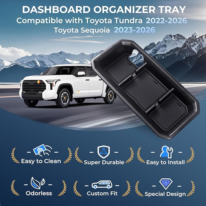 Dashboard Storage Tray Dash Organizer for Toyota Tundra 2022-2026 & Toyota Sequoia 2023-2026, Interior Accessories Center Console Storage Box for 2022-2026 Tundra & 2023-2026 Sequoia, Black