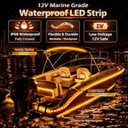 12V Marine Boat LED Light Strip Super Bright, 2 Pack 2FT IP68 Fully Waterproof RV Front Cap Lights, Golf Cart Underglow Roof Lights Strip for Truck ATV UTV SUV Car Pickup Trailer, Cuttable, Amber