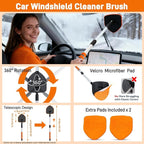 XINDELL Windshield Cleaner Tool, Extendable Car Window Cleaning Kit with 360° Rotating Head, All Purpose 10pcs Interior Exterior Glass Cleaner for Cars Trucks SUVs, with Microfiber Pads & Towels