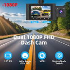 Dual Dash Cam Front and Inside, FHD 1080P Dashcam with 64GB Card, DashCamera for Cars with Night Vision, 24H Parking Monitor, Loop Recording, G-Sensor, WDR, 2.0" Screen for Taxi