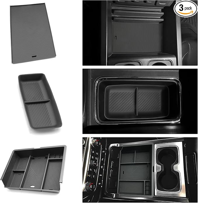 LFOTPP 3PCS Center Console Organizer for 2014-2018 Chevy Silverado/GMC Sierra 1500& 2015-2019 Silverado & Sierra 2500HD/3500HD Accessories- Full Console w/Bucket Seats Only