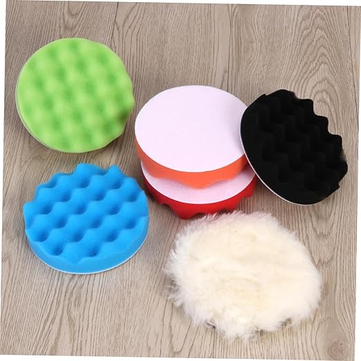 ERINGOGO 7pcs Self-Adhesive Car Polishing Disc Buffing Sponge Pads Pad Buffing for Car Waxing Polishing and Sealing Wool Discs Grip Backing Plate