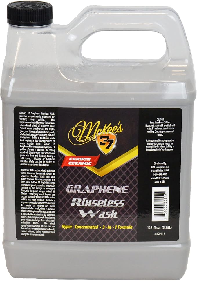 McKee's 37 Graphene Rinseless Wash (3-in-1 No Rinse Wash, Detailer, & Waterless Gloss Enhancer & Coating), 128 fl. oz. MKGC-111
