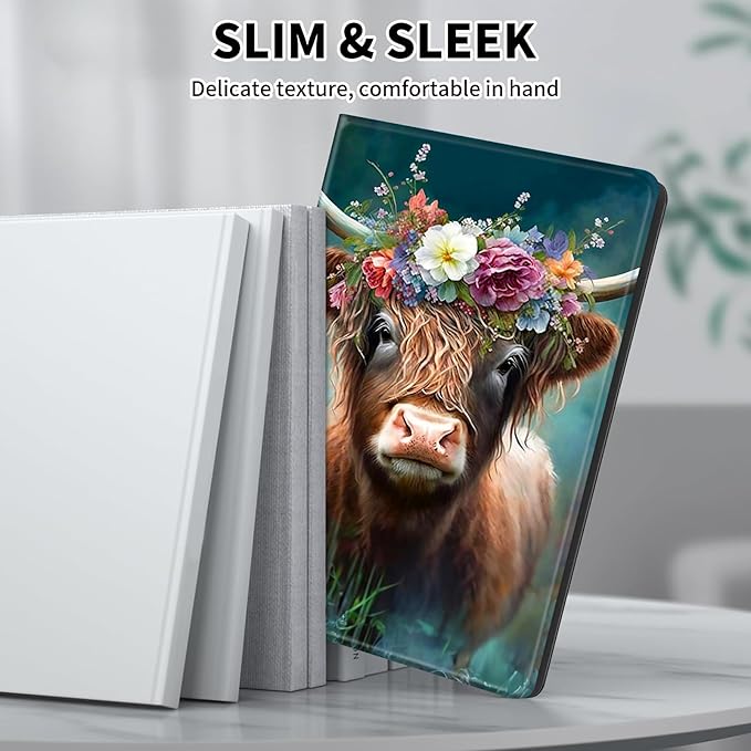 for Kindle 10th Generation Case 2019 Released 6",PU Leather Cute Slim Folio Adjustable Stand Smart Cover with Auto Wake/Sleep Case for 6 Inch Kindle 10th Gen 2019,Cute Highland Cow