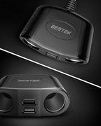 BESTEK 150W 2-Socket Car Cigarette Lighter Splitter Power Adapter DC Outlet Car Charger Dual 2.4A USB with 26 Inches Cord for Cellphone GPS Dash Cam