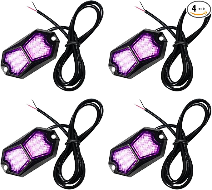 Led Rock Lights Purple Pink 4 Pods 18LEDs 210 Degree Wide Angle IP68 Waterproof Aluminum Housing Underglow Underbody Lights 12v 24V for Truck UTV ATV Camper (4 Pods, Purple Pink)