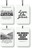 Cute Black Christian Car Air Freshener 4 Pcs, Preppy Floral Religious Bible Verse Hanging Air Freshener for Cars Bathroom Dorm Books Decor, Pink Girly Accessories Gifts for Women Girls