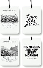 Cute Black Christian Car Air Freshener 4 Pcs, Preppy Floral Religious Bible Verse Hanging Air Freshener for Cars Bathroom Dorm Books Decor, Pink Girly Accessories Gifts for Women Girls