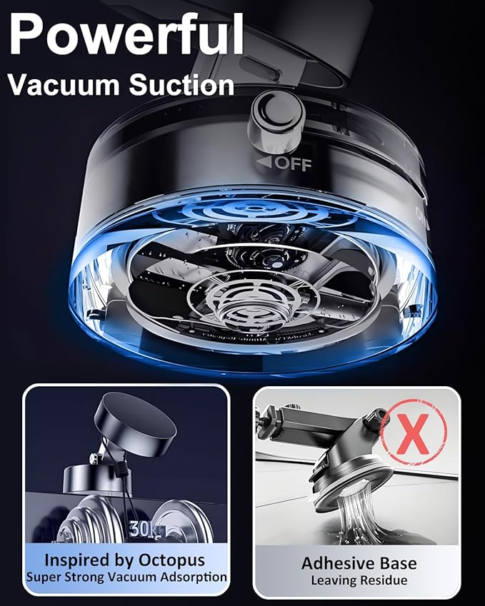 JingJinYY Vacuum Suction Magnetic Phone Holder, 2025 Upgraded Foldable and Retractable Magnetic Mount, A Movable Vacuum Suction Cup Car Phone Stand for Cars/Gyms/Mirrors/Smooth Surface (Black)