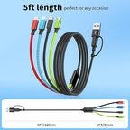 Travel 4 in 2 Multi Charging Cable with Dual Type-C, USB A/USB C Chargers for Multiple Devices, Multiple Charger Cord Compatible with Most Cell Phones/Tablets and More (1Pack, 5FT)