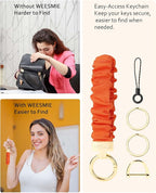 WEESMILE Keychain Wristlet, Stretchy Key Chain for Car Keys with D ring, Cute Scrunchie Wrist Bracelet for Women Men