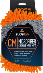 Suds Lab CM Chenille Microfiber Wash MItt - Double Sided Car Wash Mitt - Scratch Free On All Vehicle Surfaces - 8" x 10"